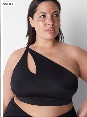 Cacique Black One-Shoulder Swim Top with Keyhole